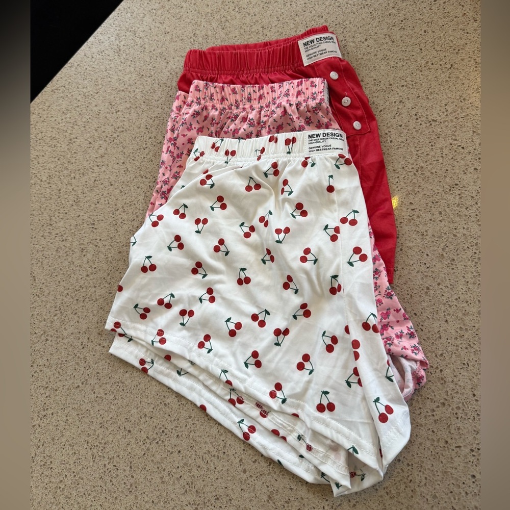 Cherry Print and Floral Pajama Shorts Set